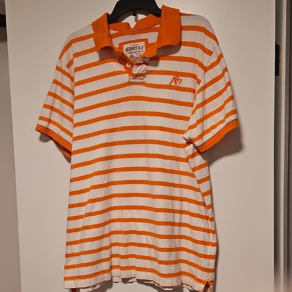 Aeropostale Men's Polo with Orange and White Stripes